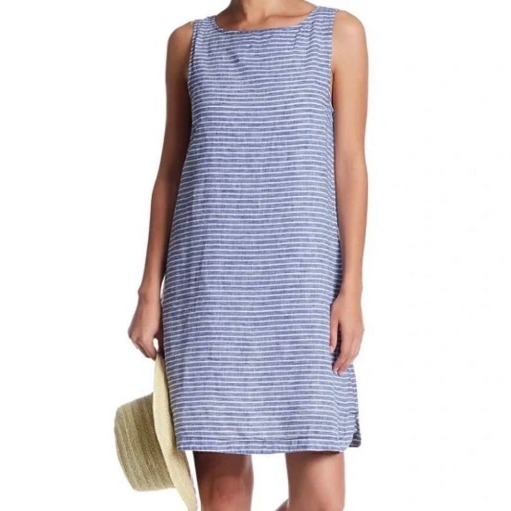 beachlunchlounge Blue and White Striped Midi Dress